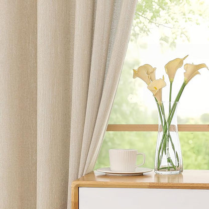 Simplebrand Natural Faux Linen Textured Semi Sheer Curtains 72 Inches Long 2 Panels Set, Light Filtering Privacy Farmhouse Curtains, Soft Window Drapes Rod Pocket Top for French Door, 40W x 72L