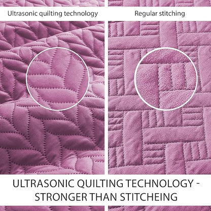 IR Imperial Rooms California King Quilt Bedding Set Size (118"x106") + 2 Pillow Shams (20" x 36"+ 2") - 3 Pcs All Season Reversible Microfiber Coverlet Embossed Quilt Bedspread (Purple)