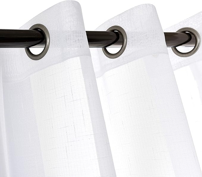 Sheer Curtains Faux Linen Semi Voile Light Filtering Drapes Pair for Bedroom Living Room, Set of 2 Grommet Top Window Curtain Panels (Each 54x108 Inch, White)