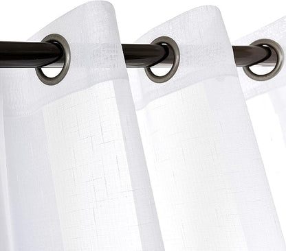 Sheer Curtains Faux Linen Semi Voile Light Filtering Drapes Pair for Bedroom Living Room, Set of 2 Grommet Top Window Curtain Panels (Each 54x108 Inch, White)