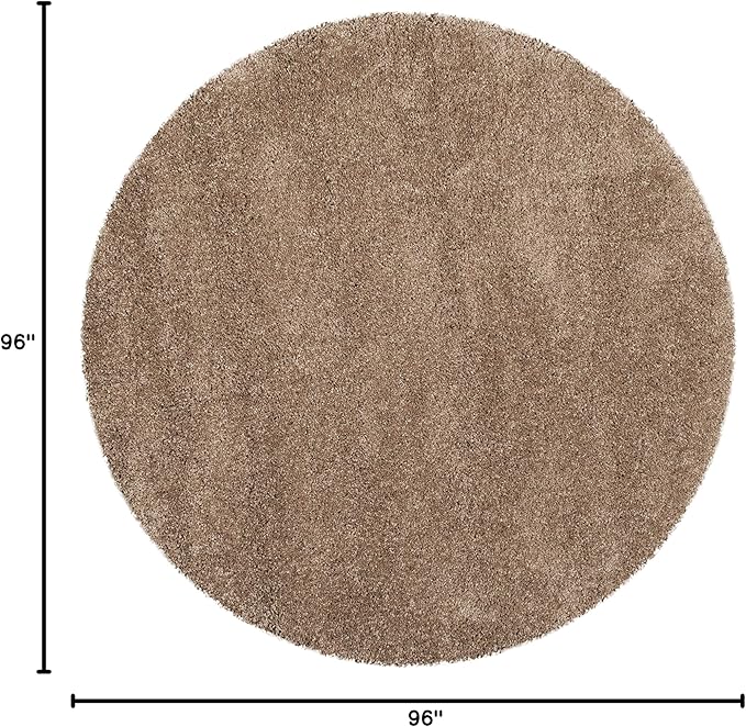 SAFAVIEH Milan Shag Collection Area Rug - 8' Round, Dark Beige, Solid Design, Plush 1.8-inch Thick, Non-Shedding, Ideal for High Traffic Areas in Living Room, Bedroom, Dining Room (SG180-1414-8R)