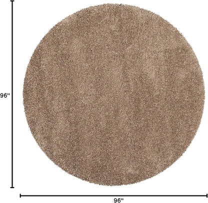 SAFAVIEH Milan Shag Collection Area Rug - 8' Round, Dark Beige, Solid Design, Plush 1.8-inch Thick, Non-Shedding, Ideal for High Traffic Areas in Living Room, Bedroom, Dining Room (SG180-1414-8R)