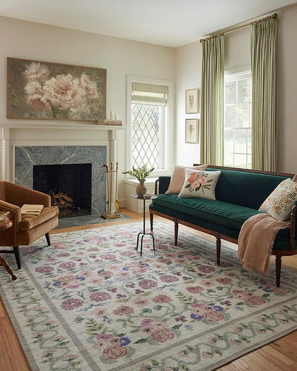 Loloi Rifle Paper Co. Rosa Collection RSA-01 Ivory 2'-6" x 7'-6" Runner Rug