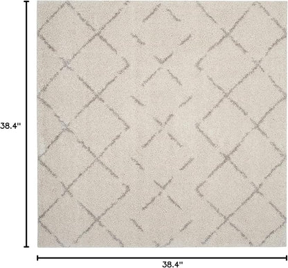 SAFAVIEH Arizona Shag Collection Area Rug - 3'2" Square, Ivory & Beige, Moroccan Boho Design, Non-Shedding & Easy to Clean, Ideal for Living Room, Bedroom, Dining Space (ASG743A)