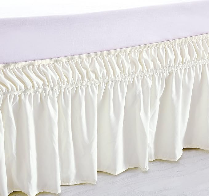 MEILA Wrap Around Bed Skirt Three Fabric Sides Elastic Dust Ruffled 16 Inch Tailored Drop,Easy to Install Fade Resistant-Ivory, Queen/King