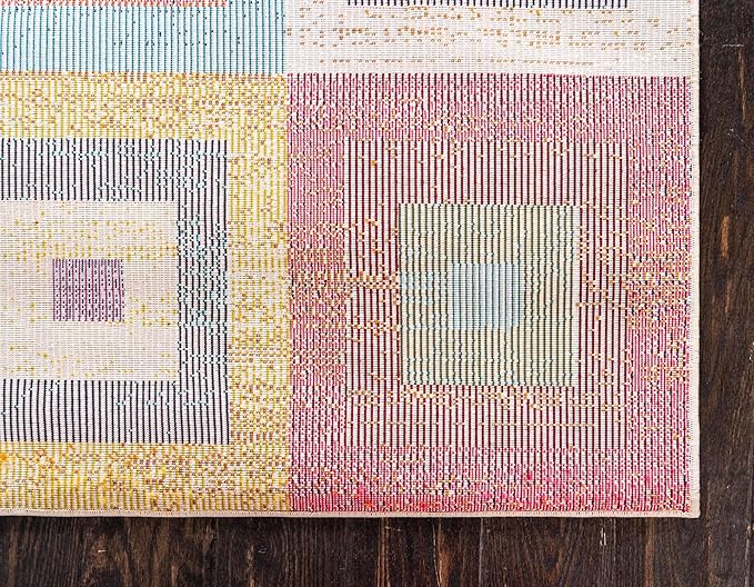 Unique Loom Estrella Collection Colorful, Geometric, Squares Modern, Abstract Area Rug (2' 7 x 10' 0 Runner, Multi/Beige)