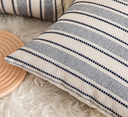 Decorative Boho Throw Pillow Covers, Farmhouse Textured Pillow Case, 20 x 20 Inch Set of 2, Chair Sofa Bedroom Living Room Decor Couch Cushion Case, Navy Blue and Beige Striped