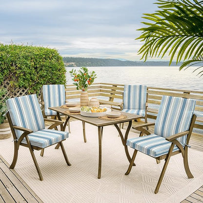 Arden Outdoor Dining Chair Cushion, 20 x 20, Rain-Proof, Fade Resistant, French Blue Linen Stripe