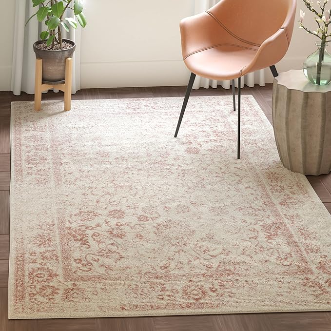 SAFAVIEH Area Rug 6x9 - Adirondack Collection - Ivory & Rose, Distressed Vintage Floral Design, Non-Shedding & Easy to Clean, Ideal for Living Room, Bedroom, Dining Space (ADR109H)