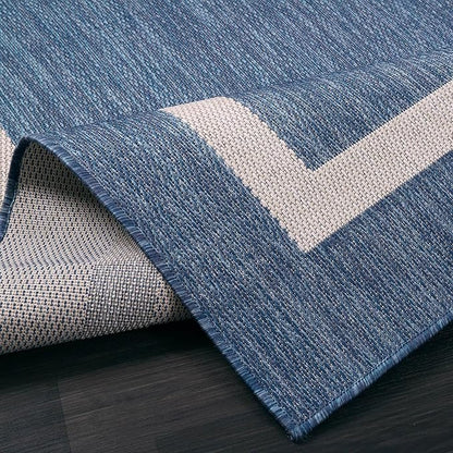 Bordered Outdoor Rug 6x9 Washable Outside Carpet for Indoor Patio Porch Waterproof Easy Cleaning Non Shedding Area Rugs Blue 6 x 9