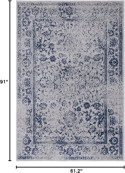 SAFAVIEH Adirondack Collection Area Rug - 5'1" x 7'6", Grey & Navy, Distressed Vintage Floral Design, Non-Shedding & Easy to Clean, Ideal for Living Room, Bedroom, Dining Space (ADR109P)