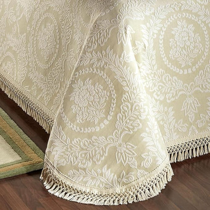 Timeless Vintage Style Bedding | Neutral Sage and Ecru | Textured Matelasse Rose Medallions and Leaves | 6 Piece Lightweight Bed Set: Oversized King Bedspread, 4 King Shams, & Square Decorative Pillow