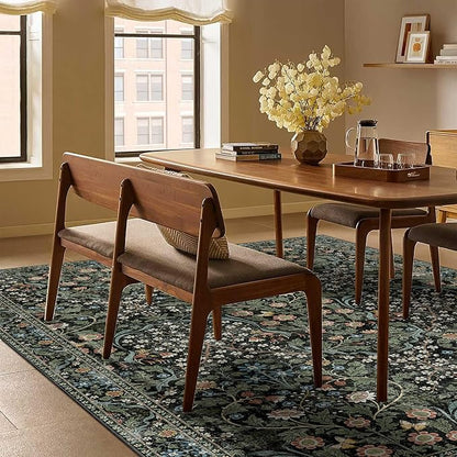 MUJOO Floral 5x7 Area Rugs,Washable Rug for Living Room Bedroom Office Dining Room,Large Throw Carpet,Boho Non Slip Indoor Floor Big Soft Botanical Vintage Ultra-Thin Black and Green