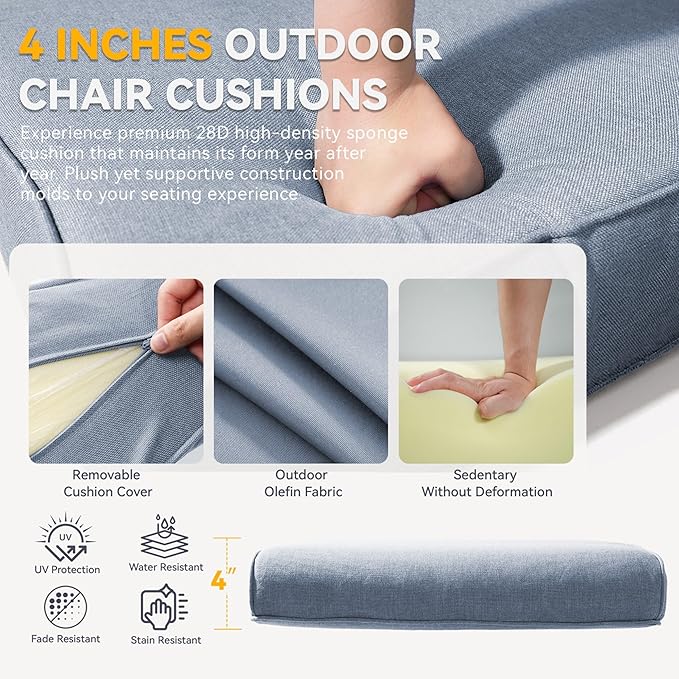 Patio Cushions for Outdoor Furniture - 22" x 25" x 4" UV Resistant Thick Foam Cushions Water Resistant Replacement Cushion for Outdoor Patio Furniture Chair/Sofa/Couch | Baby Blue | 6-Pack |