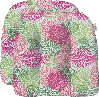 RSH DECOR: Tufted U-Shape Wicker Seat Cushions Set of 2 | 19” x 19” | All-Weather Spun Fabric | Water-Resistant | Outdoor Chair Cushions for Patio Furniture | Floral Blooms Pink