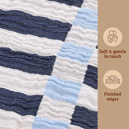 Folkulture Throw Blanket for Couch 50" x 60" |100% Recycled Cotton Couch Christmas Throw Blanket for Chair, Boho Throws Blankets for Bed,Sofa, Lightweight |Guest Room Must Haves Blanket | Winter Blue