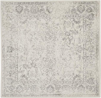 SAFAVIEH Adirondack Collection Area Rug - 6'7" Square, Ivory & Silver, Distressed Vintage Floral Design, Non-Shedding & Easy to Clean, Ideal for Living Room, Bedroom, Dining Space (ADR109C)