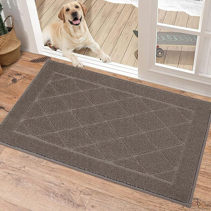 BEQHAUSE Dirt Trapper Door Mat 20" x 32", Doormat Non-Slip Entryway Rugs Washable, Dog Door Mat Stain Resistant and Absorbent Welcome Floor Mat for Front Back Door, Muddy Wet Shoes & Paws, Light Brown
