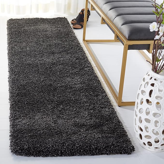 SAFAVIEH Milan Shag Collection Runner Rug - 2' x 16', Dark Grey, Solid Design, Non-Shedding & Easy Care, 2-inch Thick Ideal for High Traffic Areas in Living Room, Bedroom (SG180-8484)
