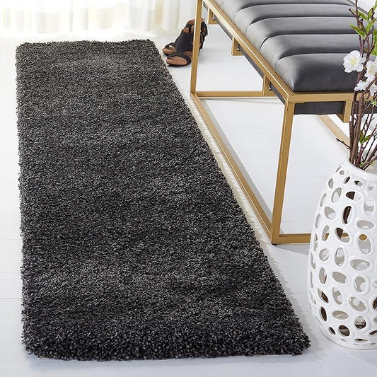 SAFAVIEH Milan Shag Collection Runner Rug - 2' x 22', Dark Grey, Solid Design, Non-Shedding & Easy Care, 2-inch Thick Ideal for High Traffic Areas in Living Room, Bedroom (SG180-8484)
