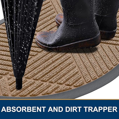 Smiry Half Circle Front Door Mat Outside Entrance, Heavy Duty Sturdy Natural Rubber Doormat, Trap Dirt and Moisture, Low Profile Mats for Indoor Outdoor Entry, Irregular Triangle (36x24, Coffee)