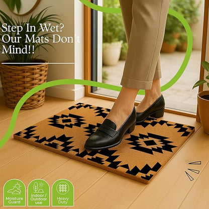 Coir Door Mats 17" X 30", Non-Slip Sturdy, PVC Backed Heavy Duty, Easy to Clean, Ideal for Door Entrance, Patio, Porch, Backyard, Garages, Geometric Boho