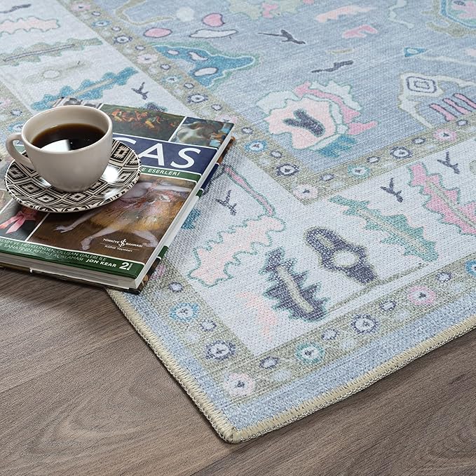 Fame Rugs Lavender Modern Oushak Rug 10x13, Vintage Turkish Colorful Oriental Washable Antique Inspired Oversize Area Rugs, Luxury Living Room Bedroom (386PBL, 10' x 13')