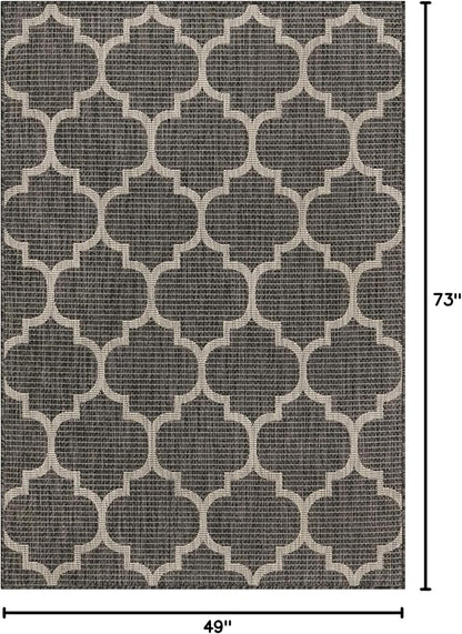 Unique Loom Outdoor Trellis Collection Area Rug (4' 1" x 6' 1" Rectangle, Black/ Ivory)
