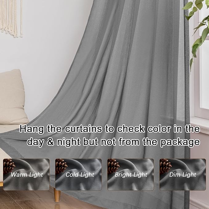 MAIHER Pinch Pleated Grey Sheer Curtains 84 Inch Length for Bedroom Soft Touch Light Filtering Lightweight Pleated Drapes with Adjustable Hooks (No Rings), Grey, 42" W x 84" L, 2 Panels