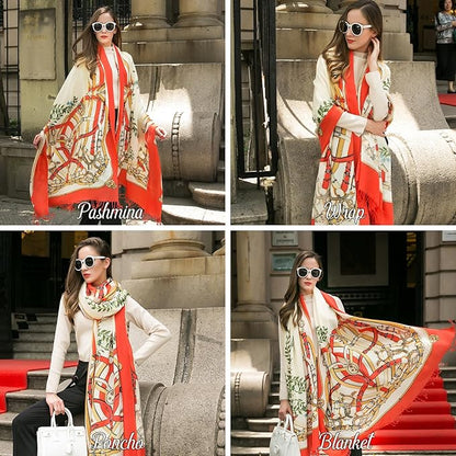 DANA XU 100% Merino Wool Extra Large Pashmina Blanket Travel Scarf Cashmere Wrap for Women Fall Winter Oversize Shawl Floral