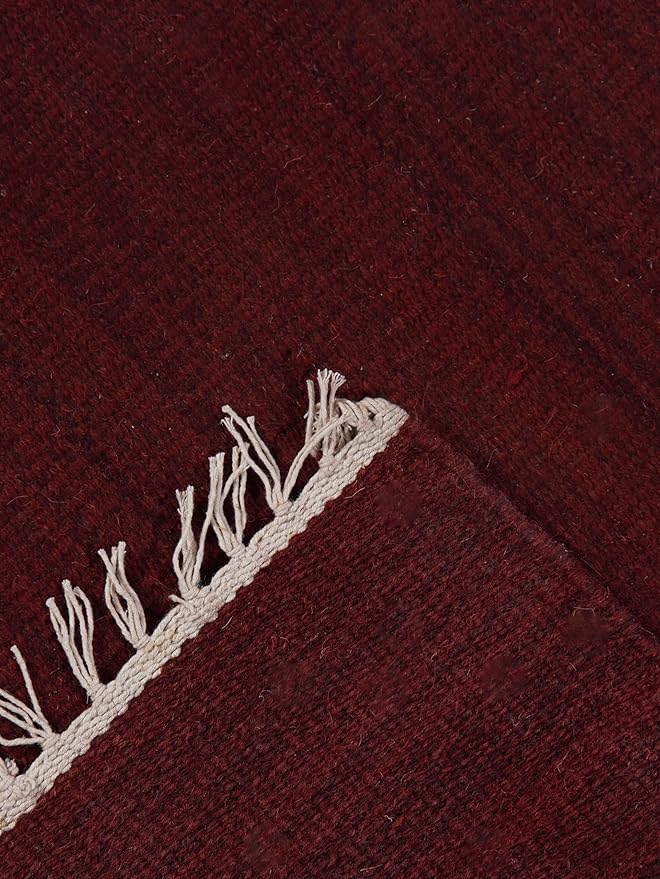 Rugsotic Carpets Hand Woven Flat Weave Kilim Wool ECO-Friendly Area Rugs - 8'x10', Rectangle Shape, Burgundy Color, Solid Plain Design, Low Pile Handmade Rugs for Living Room, Bed Room (D00111)
