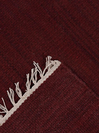 Hand Woven Flat Weave Kilim Wool ECO-Friendly Area Rugs - 10'x10', Square Shape, Burgundy Color, Solid Plain Design, Low Pile Handmade Area Rugs for Living Room, Bed Room (D00111)
