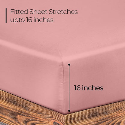 ROYALE LINENS 300 Thread Count 100% Long Staple Combed Cotton Fitted Sheet Queen - Super Soft Deep Pocket Bottom Sheet - Fitted Sheets Only - Elastic Sheets (Queen, Pink)