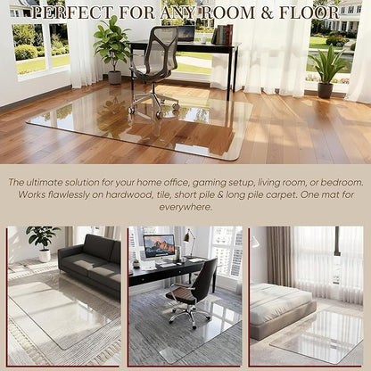 28"x42" Tempered Glass Office Chair Mat for Carpet & Hardwood Floor, 1/6" Thick Clear Floor Protector Desk Chair Mat with Rounded and Polished Edges