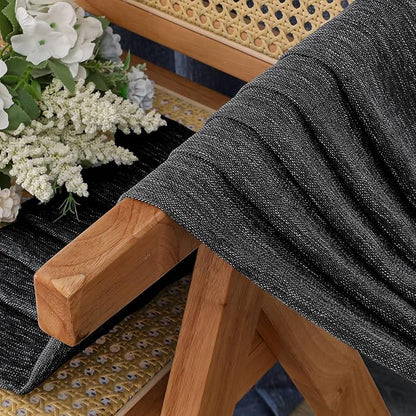 Simplebrand Black Faux Linen Textured Semi Sheer Curtains 72 Inches Long 2 Panels Set, Light Filtering Privacy Farmhouse Curtains, Soft Window Drapes Rod Pocket Top for French Door, Bedroom, 40W x 72L