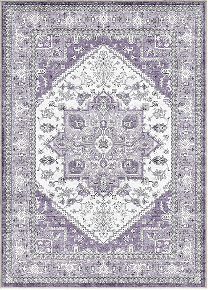 OPPODREAM Thin 10x14 Area Rugs, Washable Rugs 10x14 with Non Slip Backing, Low-Pile Faux Cashmere 10 x 14 Carpet, Purple