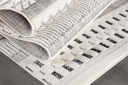 Beverly Rug Micro Loop Area Rug Gray/White 9x12 Geometric Modern Scandinavian Striped Durable Soft Indoor Rugs for Living Dining Room Office Stain Resistant Non Shedding Casual Indoor Carpet 9 x 12