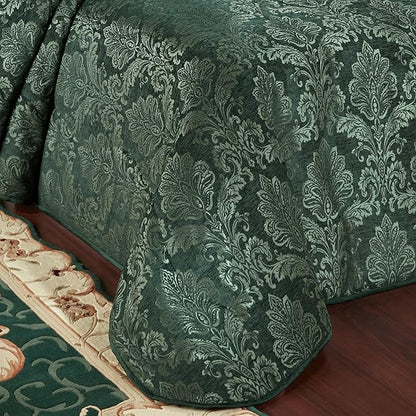 Touch of Class Camelot Luxury Bedding | Emerald Green | Matte Satin Damask on Textured Jacquard-Woven Chenille 6 Piece Set Includes Cal King Quilted Bedspread, 2 King Shams & 3 Decorative Pillows