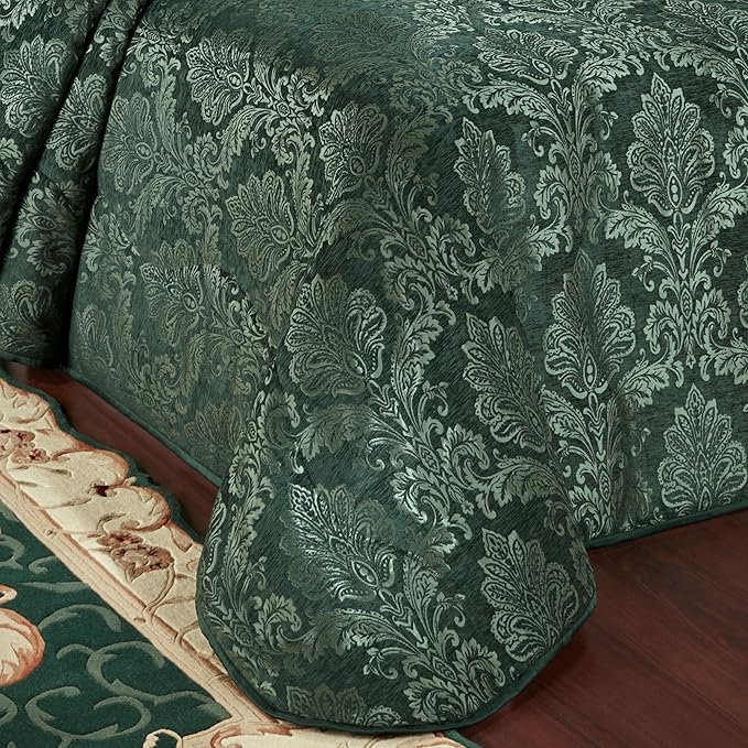 Touch of Class Camelot Luxury Bedding | Striking Emerald Green | Matte Satin Damask on Richly Textured Jacquard-Woven Chenille | Designed 3 Piece Set Includes Cal King Bedspread and 2 King Shams