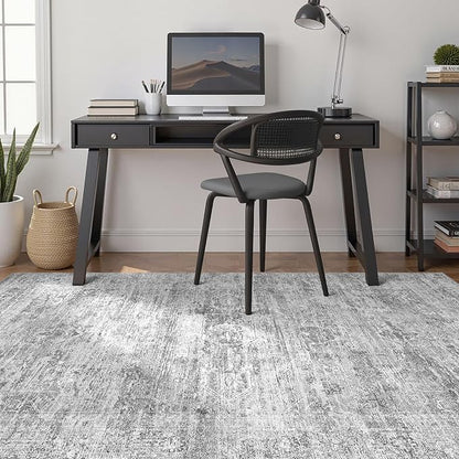 Grey Rug 9x12 Area Rug: Washable Boho Large Vintage Neutral Soft Rugs Stain Resistant Farmhouse Non-Slip Indoor Floor Carpet for Living Room Bedroom Playroom Office Dining Room Apartment Dorm