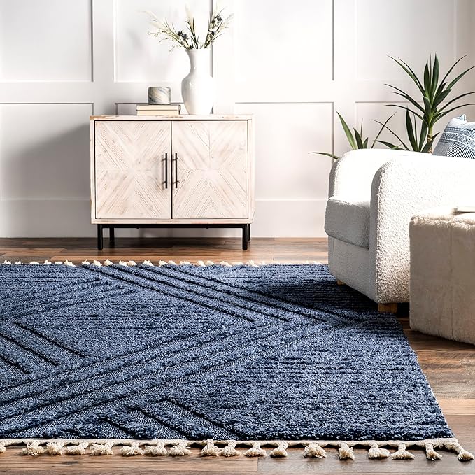 nuLOOM Risette Blue, 2'7" x 8', Geometric, Soft and Textured, High Traffic, Stain Resistant, Easy Clean, Durable Runner for Bedroom, Living Room, Dining Space, Den, Foyer, Entryway