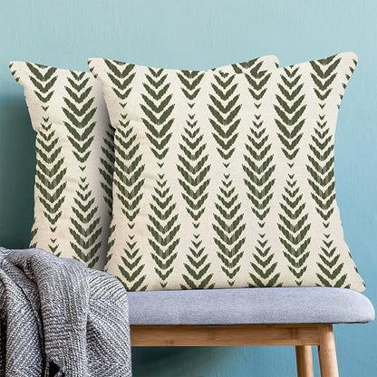 BETGINY Sage Green Boho Pillow Covers 18 x 18 Inch Pack of 2, Bohemian Ethnic Herringbone Pattern Decorative Throw Pillow Covers Vintage Linen Farmhouse Outdoor Pillowcase for Bedroom Home Sofa Decor