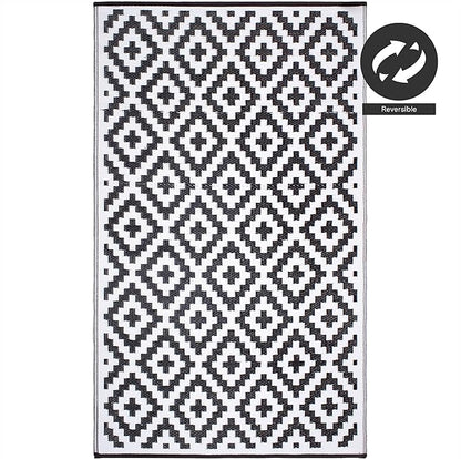 FH Home Outdoor Rug - Waterproof, Fade Resistant, Reversible - Premium Recycled Plastic - Geometric - Porch, Deck, Balcony, Mudroom, Laundry Room, Patio - Aztec - Black & White Crease Free - 3 x 5 ft