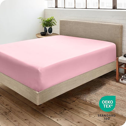 Bare Home Fitted Bottom Sheet Twin XL Size - Premium 1800 Microfiber - Ultra-Soft Hotel Luxury - Deep Pocket - Durable and Long Lasting (Twin XL, Light Pink)