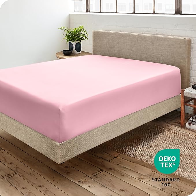 Fitted Bottom Sheet Full Size - Premium 1800 Microfiber - Ultra-Soft Hotel Luxury - Deep Pocket - Durable and Long Lasting - Fitted Sheet (Full, Light Pink)