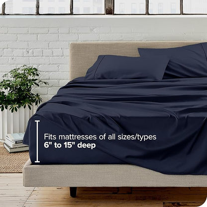 Bare Home Split King Sheet Set - 1800 Ultra-Soft Microfiber Bed Sheets - Double Brushed - Deep Pockets - Easy Fit - 5 Piece Set - Bed Sheets & Pillowcases (Split King, Midnight Blue)