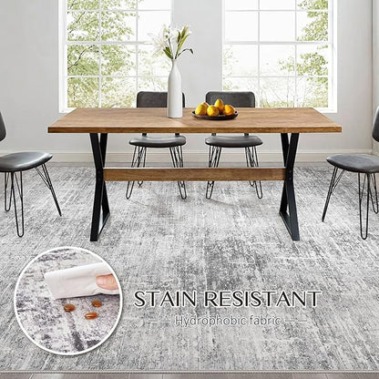 Abstract Living Room Rug 8x10 - Modern Washable Soft Thin Area Rug for Living Room Bedroom Under Dining Table - Neutral Indoor Floor Rug Carpets for Home Office Playroom Nursery - Grey White