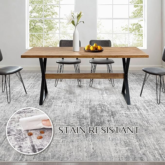 Abstract Living Room Rug 7x9 - Modern Washable Soft Thin Area Rug for Living Room Bedroom Under Dining Table - Neutral Indoor Floor Rug Carpets for Home Office Playroom Nursery - Grey White