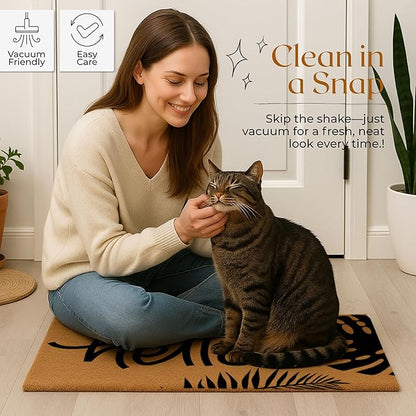 Coir Door Mats 17" X 30", Non-Slip Sturdy, PVC Backed Heavy Duty, Easy to Clean, Ideal for Door Entrance, Patio, Porch, Backyard, Garages, Hello - Black Leaves