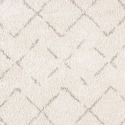 SAFAVIEH Arizona Shag Collection 6'7" Round Ivory/Beige ASG743A Moroccan Diamond Non-Shedding Living Room Bedroom Dining Room Entryway Plush 1.6-inch Thick Area Rug